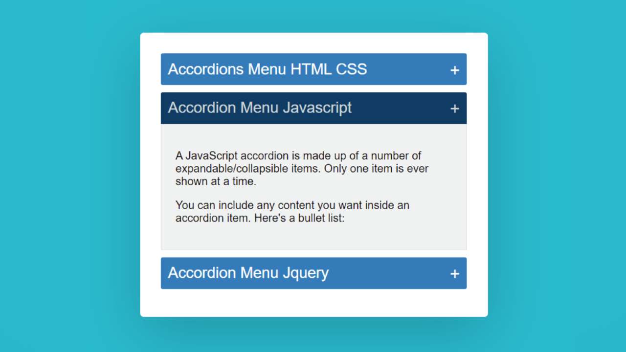 Animated Accordion Menu using HTML, CSS & Javascript 