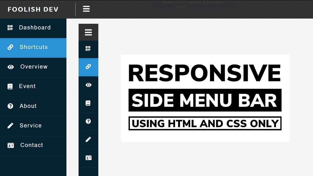 Responsive Sidebar Menu Using HTML CSS And JavaScript