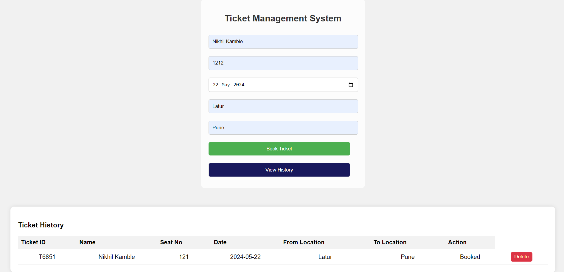 Ticket Management System Using HTML, CSS and JavaScript