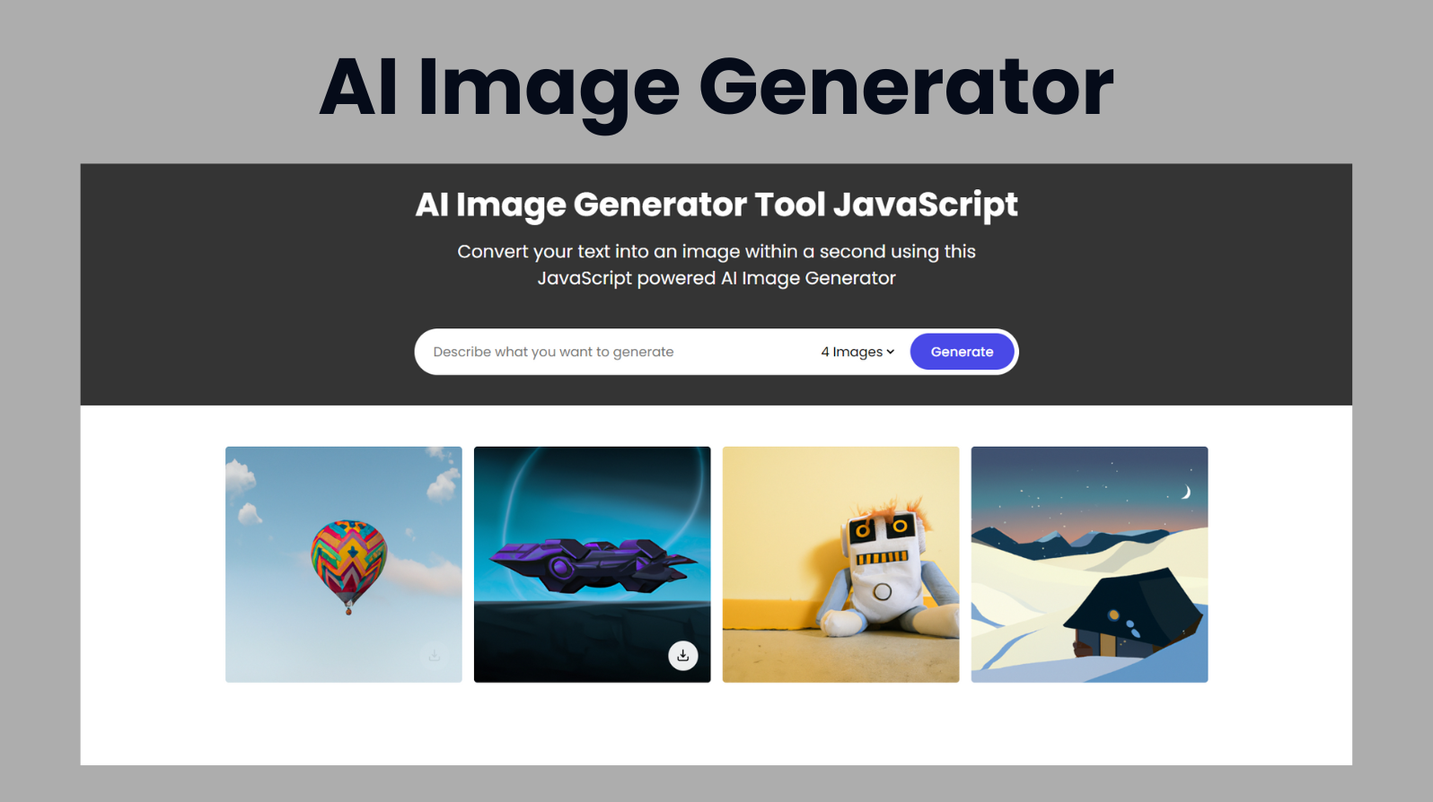 AI Image Generator Using HTML, CSS and JavaScript